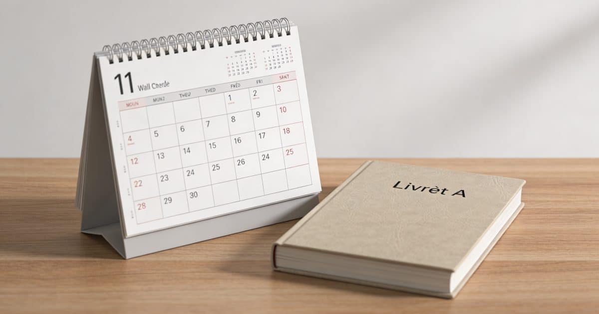 calendrier mural proche livret A sur bureau