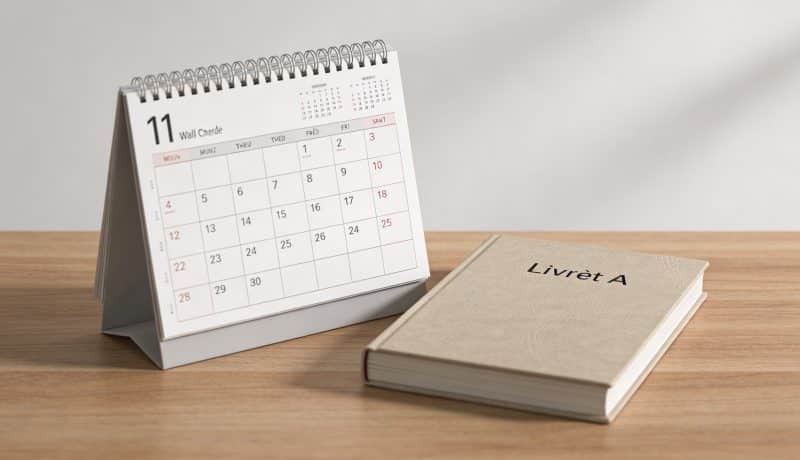 calendrier mural proche livret A sur bureau