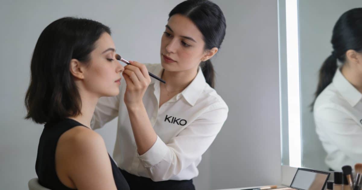 conseillere kiko maquille cliente assise devant miroir