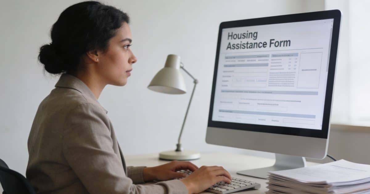 femme assise devant ordinateur remplissant formulaire aide logement