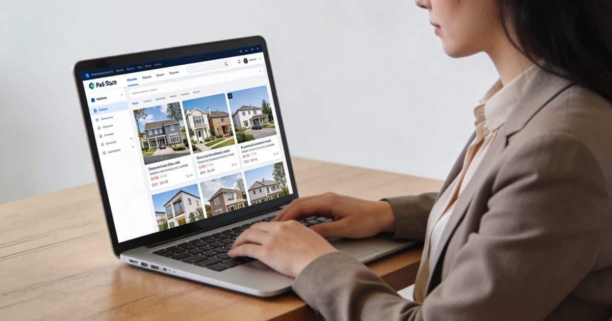 femme assise devant ordinateur consultant portail immobilier
