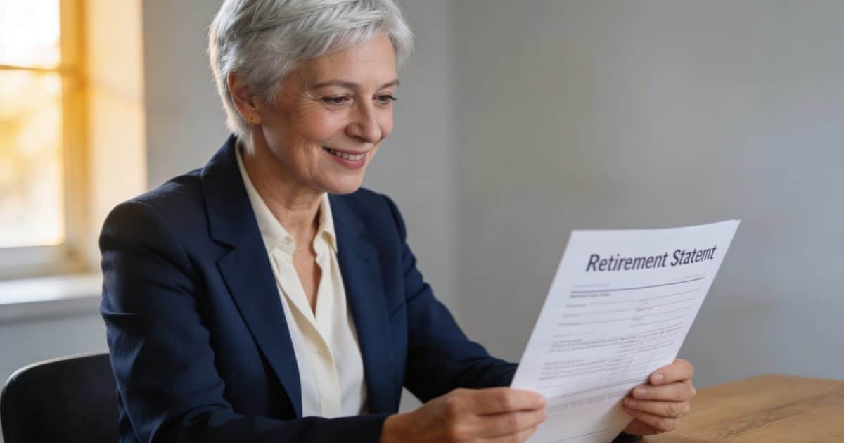 femme senior souriante verifiant son relevé de retraite