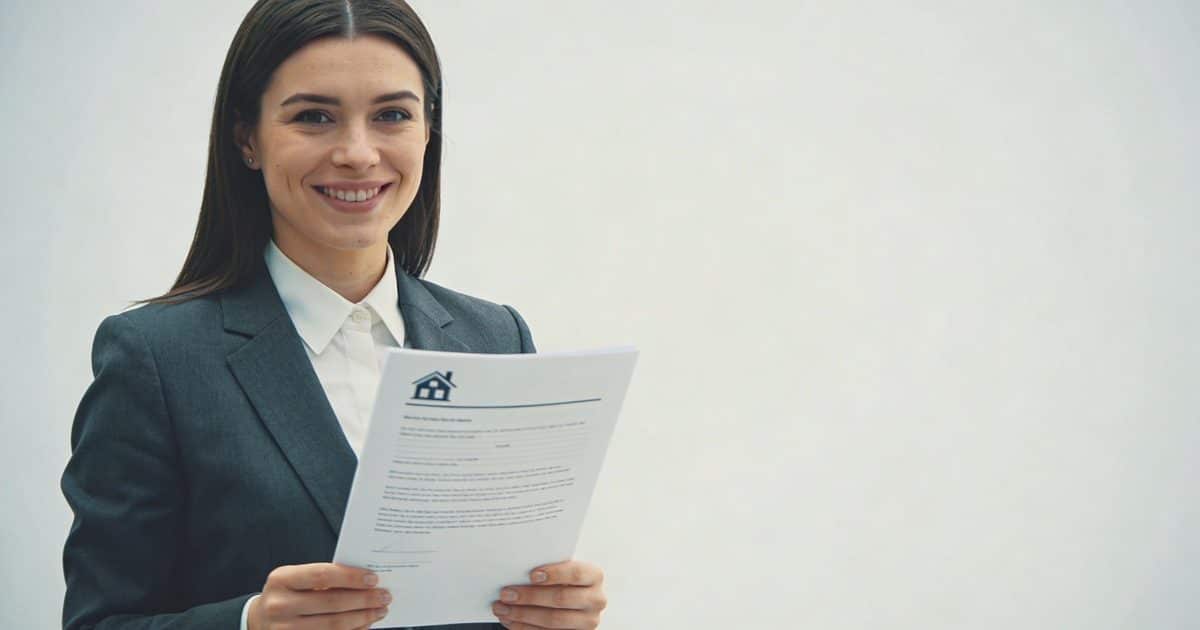 Jeune agent immobilier souriant tenant un contrat