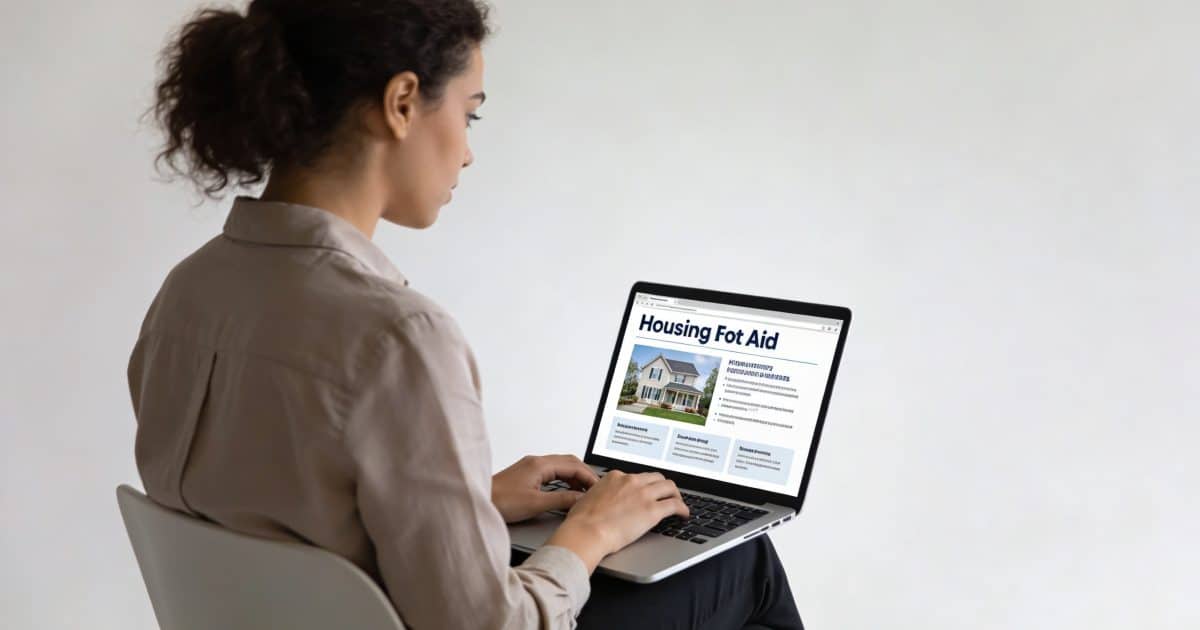 jeune femme assise devant ordinateur consultant aide logement