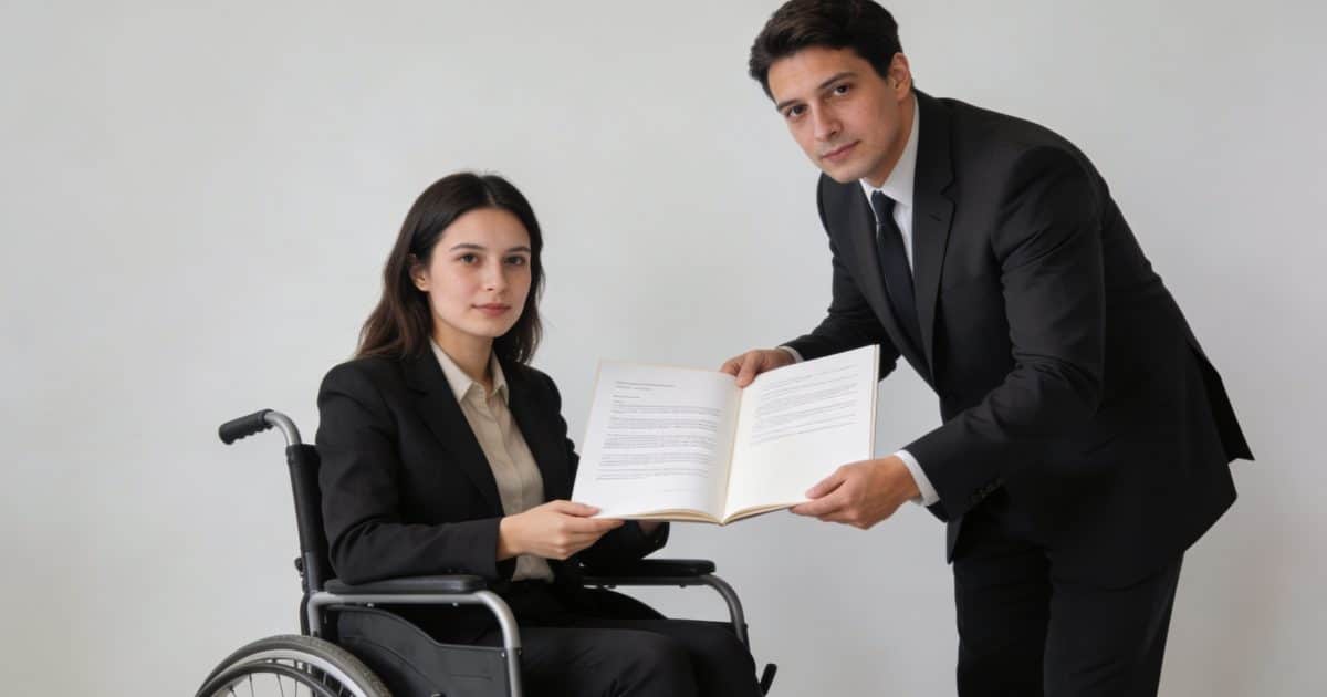 notaire montrant des documents a une femme en fauteuil